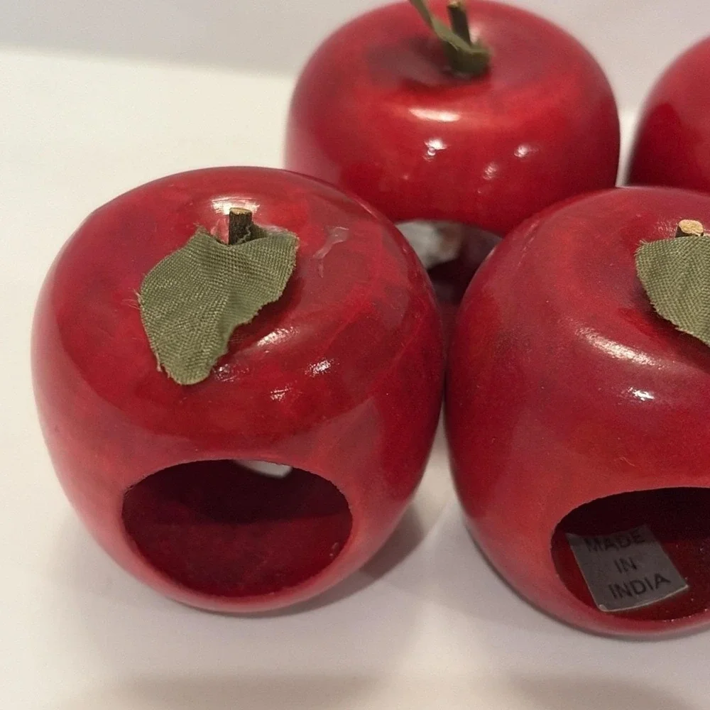 Set of 8 Wood Apple Shaped Napkin Holder Rings Made In India